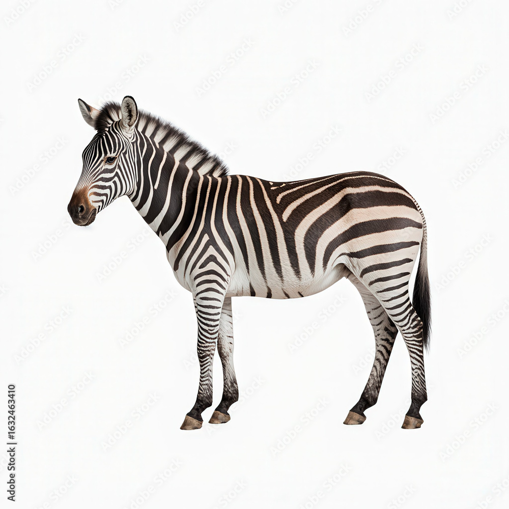 Obraz premium Zebra in profile: Striking studio shot of a zebra showcasing its unique black and white stripes. This image perfectly captures the beauty and essence of this iconic African animal.