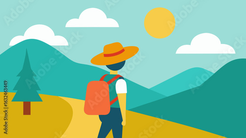 hiker sunny trail backpack sun hat