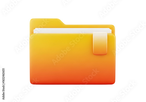 Orange folder with white papers and tab isolated on a transparent background yellow