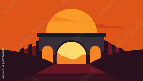 glowing sunrise over ancient stone bridge 