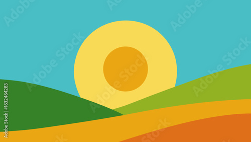 minimal art bright sun rolling hills