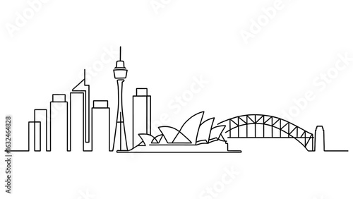Sydney skyline line art featuring iconic architecture