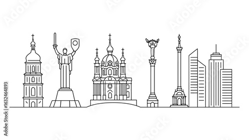 Kyiv landmarks line art: minimalist skyline of ukraine's iconic architecture