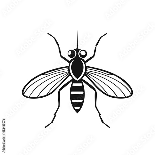 Stylized Mosquito Insect Illustration with Visible Wings and Striped Body