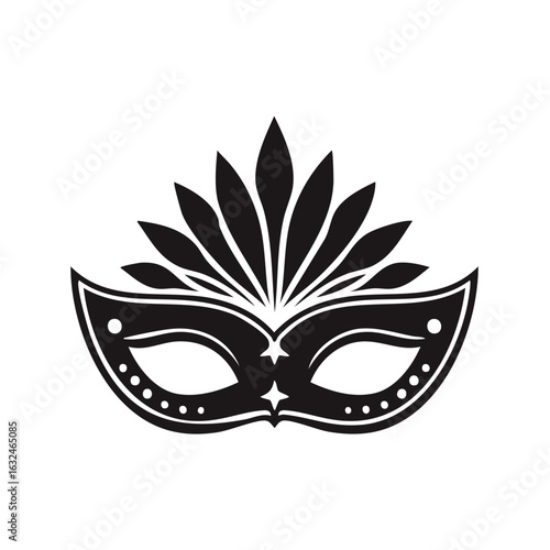 Elegant black carnival masquerade mask with ornate feather and star details