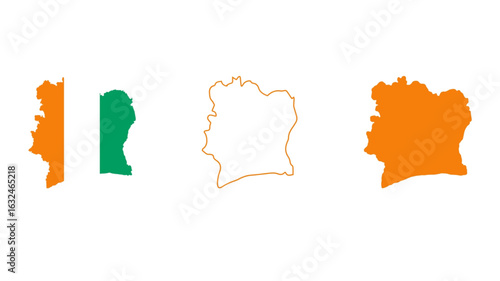 Set of Cote d’Ivoire (Ivory Coast) map isolated on white background, vector illustration design
