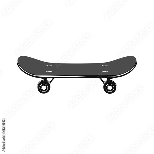 Monochrome Skateboard Deck Illustration, Wheels and Hardware Details, Extreme Sports Equipment, Skateboarding Culture Icon