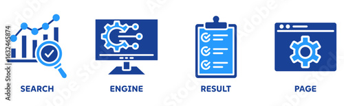 SERP icon set illustration concept with icon of search, engine, result, page