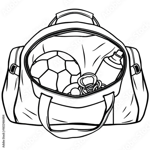Sports bag filled with small gear