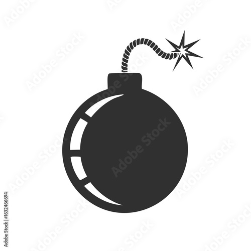 Simple Bomb Icon with Burning Wick, Symbolic of Danger, Threat, Conflict, and Destruction, Design Element for Games and Websites.