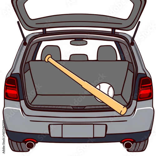 Ball and bat in the car trunk
