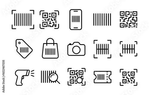 Barcode and qr code line icons for mobile and retail applications
