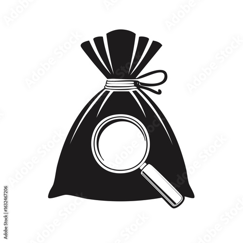 Magnifying glass over a tied money bag, a concept for financial investigation or auditing