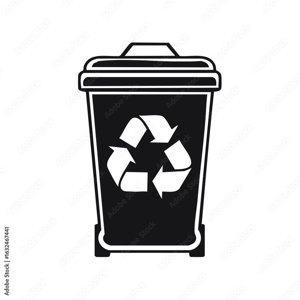 Recycling Bin Symbol Black and White Icon Illustration of Garbage Container with Arrow Graphic Recycling Bin Symbol Black and White Icon Illustration of Garbage Container with Arrow Graphic