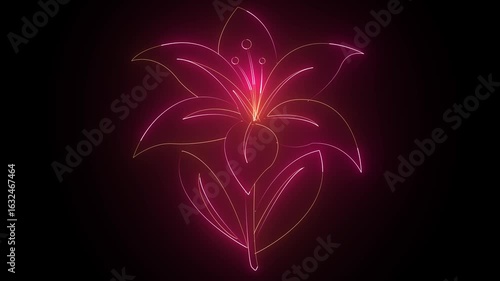 Neon Glowing Pink Flower Animation – 4K Floral Loop Footage