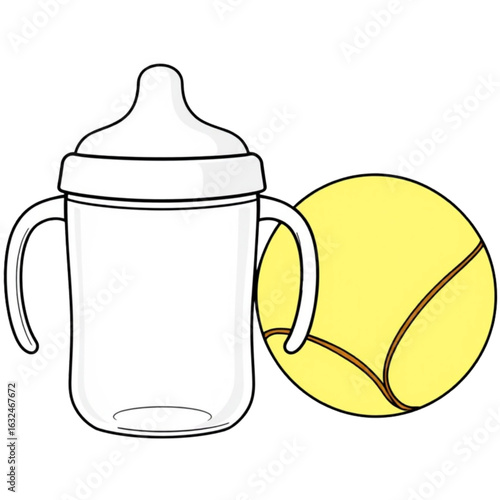 Sippy cup and tennis ball