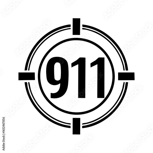 Emergency services number 911 in target symbol representing urgent need for help