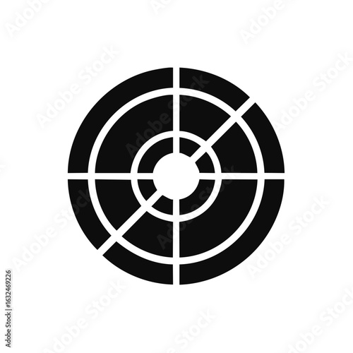 Minimalist black target symbol with concentric rings and crosshairs for aiming accuracy and navigation concept