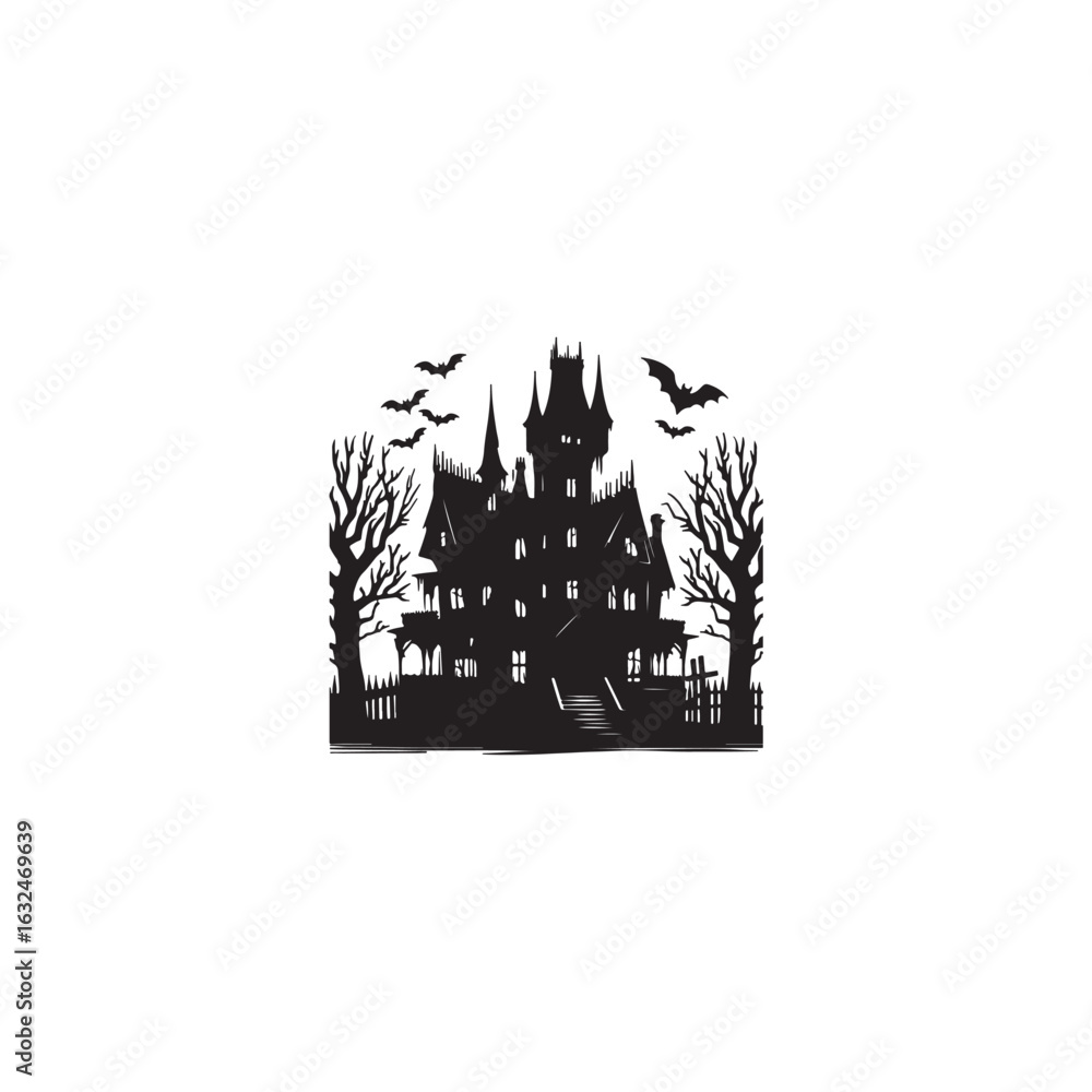 Fototapeta premium Bold black silhouette vector of a haunted house, haunted house black vector