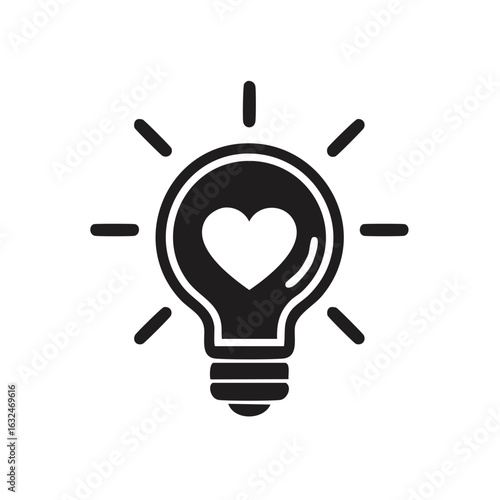 Illuminated lightbulb icon with a heart representing love passion and brilliant ideas