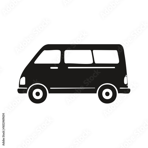 Simple black minivan or passenger van icon side view vector illustration