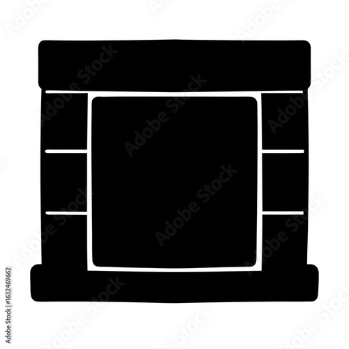 Stylized Black and White Fireplace or Mantelpiece with Two Shelves on Sides
