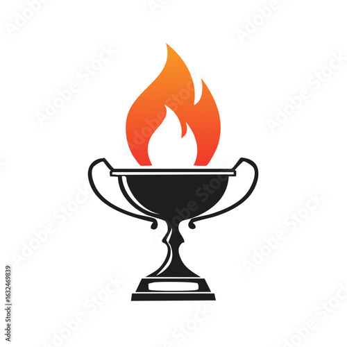 Trophy cup with flame symbol depicting triumph, success, and competitive spirit