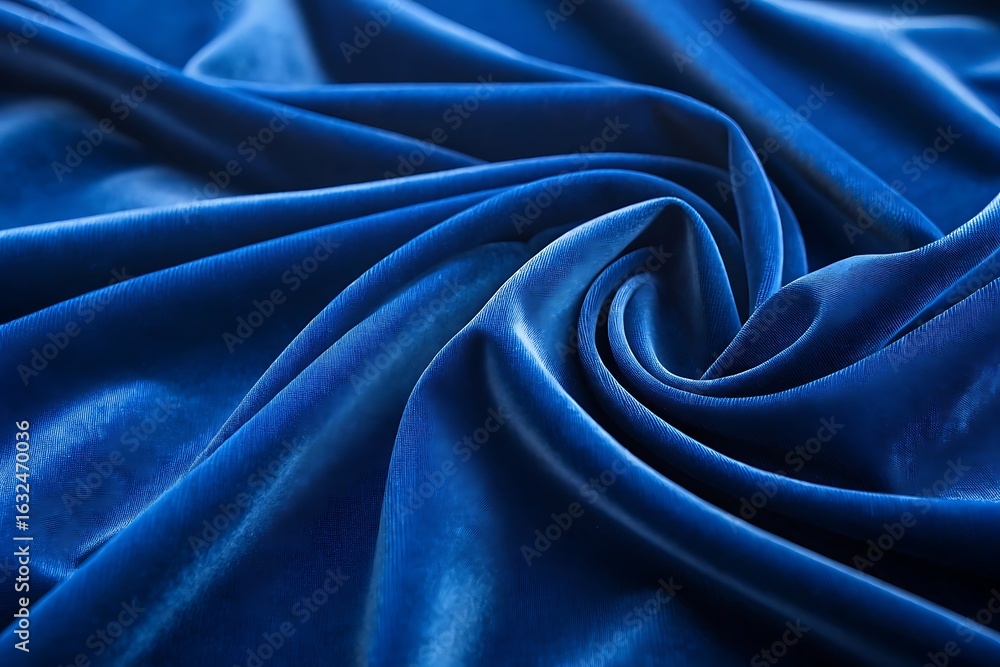 Obraz premium Deep Blue Velvet Fabric Swirls and Folds textile material