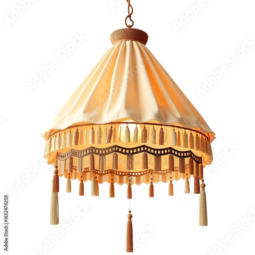 Hanging lamp with fabric and tassel elements