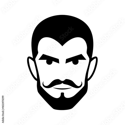Classic villain or vampire head icon with a stylish beard mustache and widow's peak hairstyle black and white vector