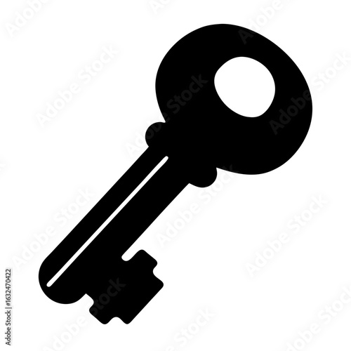 Stylized Black Key Illustration on a White Background for Security Purposes