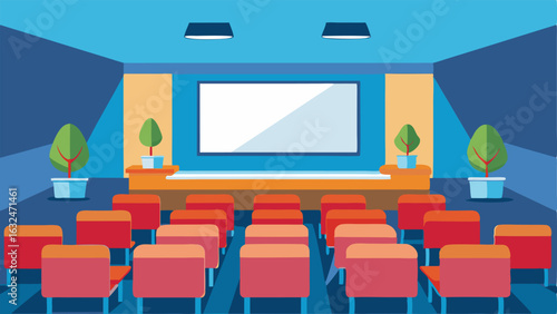 A public meeting room with comfortable seating and a projector screen.