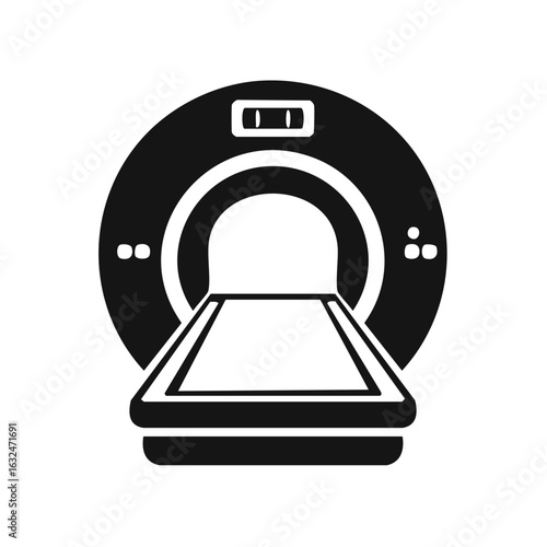 Depiction of modern CAT scan machine and scanner device equipment used in medical imaging