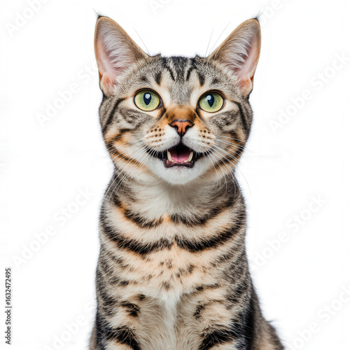 Playful Expression: A charismatic cat showcases a delightful, open-mouthed expression, conveying a sense of joy and animated curiosity. 