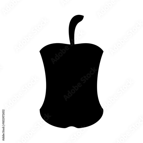 Silhouette of a black apple core with stem, a symbol of reduction