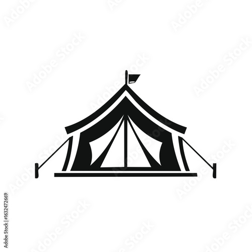 Stylized Black and White Circus Tent with Flag Silhouette