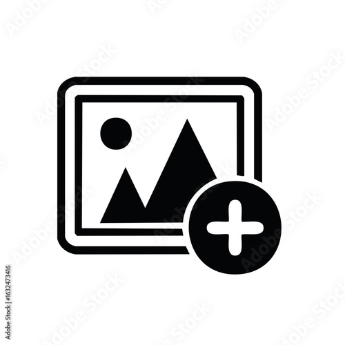 Abstract image icon with a plus sign symbolizing adding new content or media