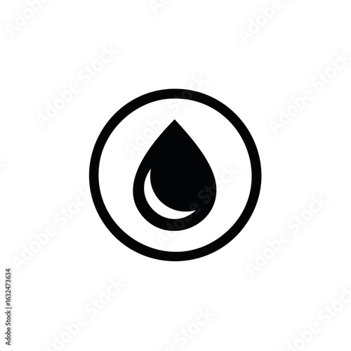 Black water drop icon inside a circle symbol representing liquid substance or purity