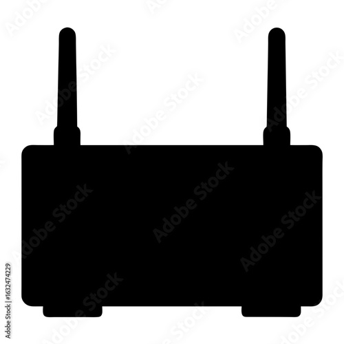 Silhouette of a standard wireless internet router with two antennas extended