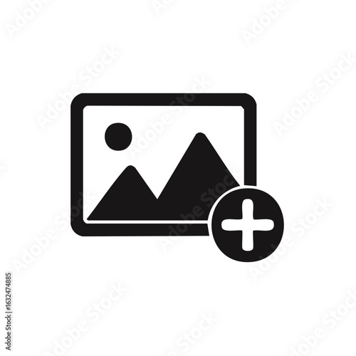 Add Image Icon, Plus Button for Media Uploading, Black Pictogram