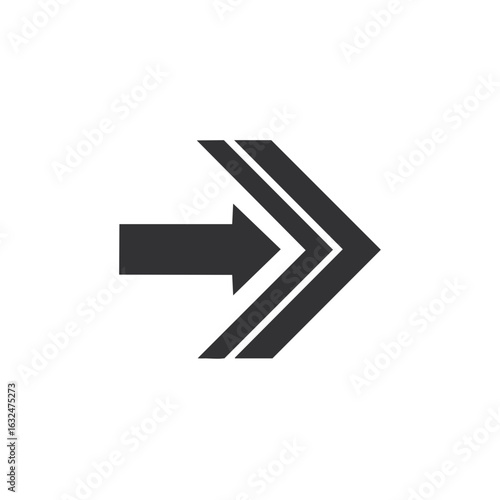 Modern right direction arrow icon with multiple speed lines