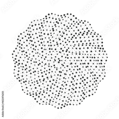 Abstract circular network of connected black dots forming a geometric mesh ideal for technology backgrounds, science visuals, or digital communication concepts isolated on white background vector.