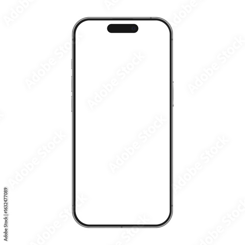 Realistic vector mockup phone for visual advertisment ui app demonstration. High quality premium realistic newest version of smartphone with blank white screen isolated