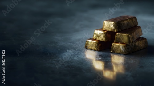 Wallpaper Mural Stack of shimmering gold bars on a reflective surface with luxurious lighting Torontodigital.ca