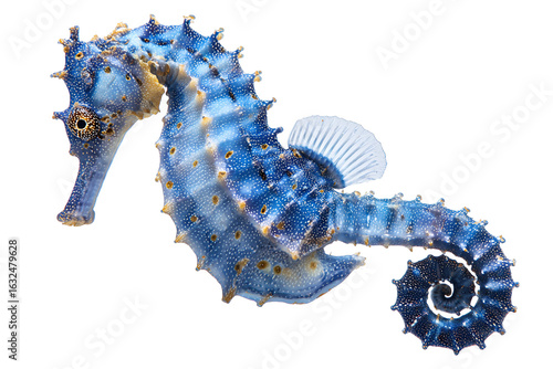 Detailed blue seahorse isolated on transparent background
