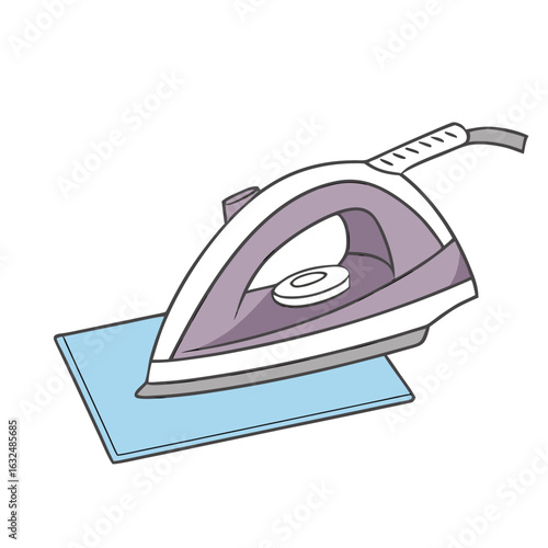 Purple and white iron pressing light blue fabric household appliance