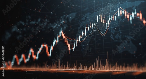 역동적인 주식 차트, 어두운 배경의 빛나는 그래프