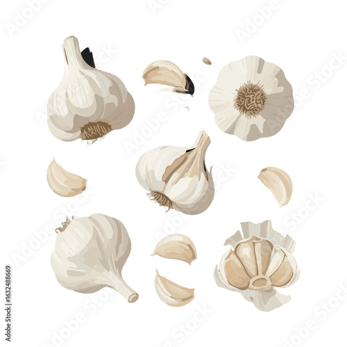 Collection of whole and separated garlic cloves, artistically arranged.