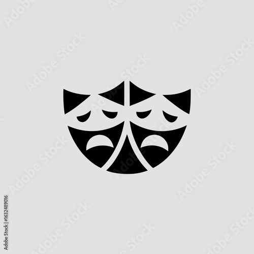 “Theater Masks Polygonal Icon – Comedy & Tragedy Drama Symbol, Geometric Line Vector, Minimal Design, Editable Stroke”