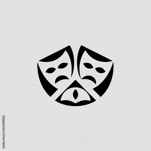 “Theater Masks Polygonal Icon – Comedy & Tragedy Drama Symbol, Geometric Line Vector, Minimal Editable Stroke”